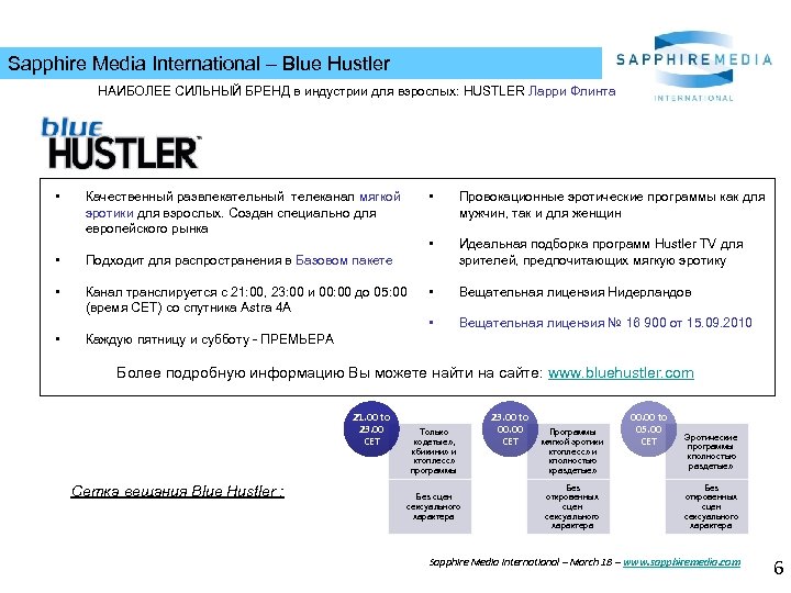 Sapphire Media International – Blue Hustler НАИБОЛЕЕ СИЛЬНЫЙ БРЕНД в индустрии для взрослых: HUSTLER