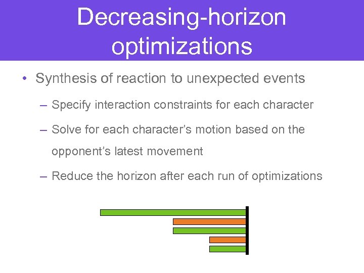 Decreasing-horizon optimizations • Synthesis of reaction to unexpected events – Specify interaction constraints for