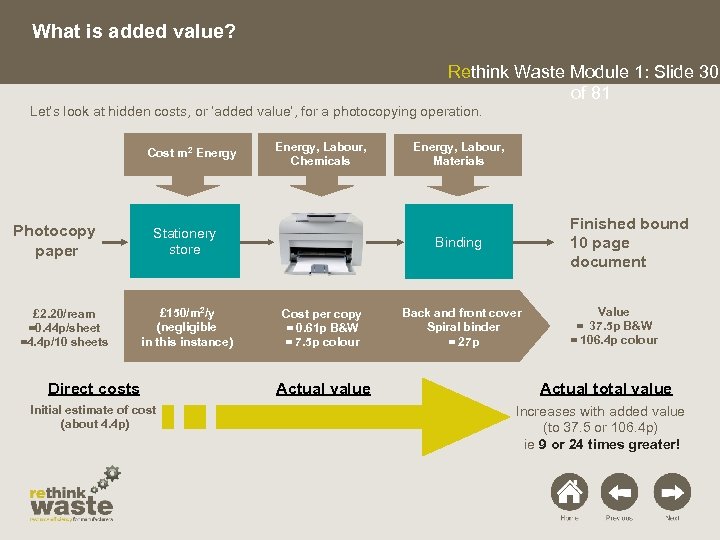What is added value? Rethink Waste Module 1: Slide 30 of 81 Let’s look