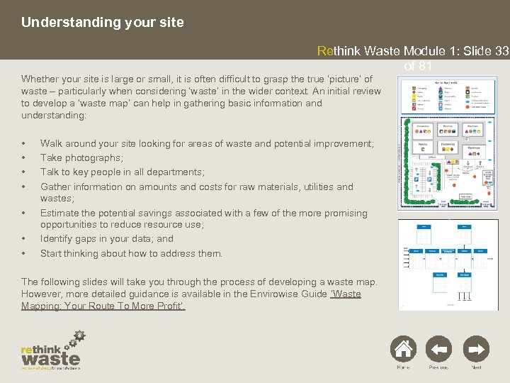 Understanding your site Rethink Waste Module 1: Slide 33 of 81 Whether your site
