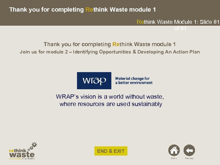 Thank you for completing Rethink Waste module 1 Rethink Waste Module 1: Slide 81