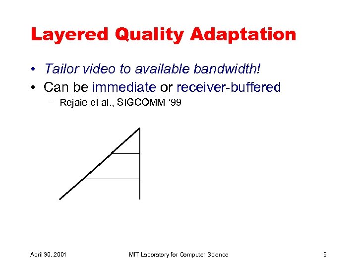 Layered Quality Adaptation • Tailor video to available bandwidth! • Can be immediate or