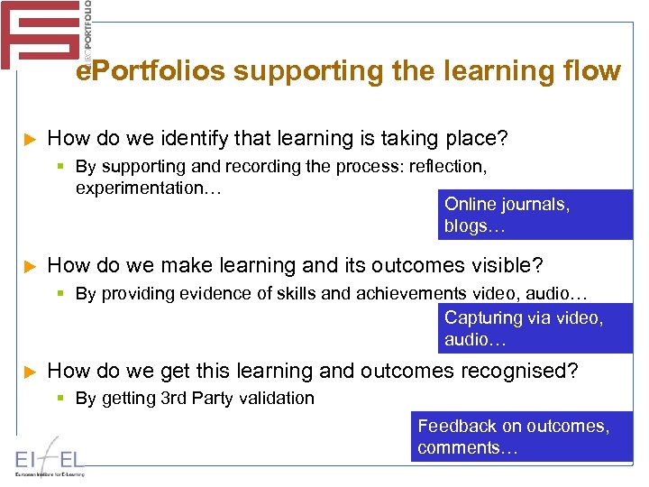 e. Portfolios supporting the learning flow How do we identify that learning is taking