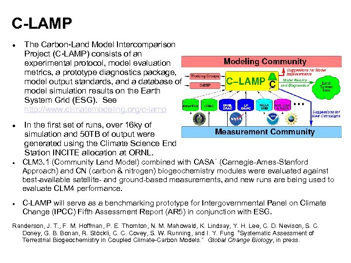 C-LAMP The Carbon-Land Model Intercomparison Project (C-LAMP) consists of an experimental protocol, model evaluation