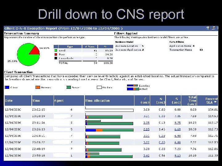 Drill down to CNS report 
