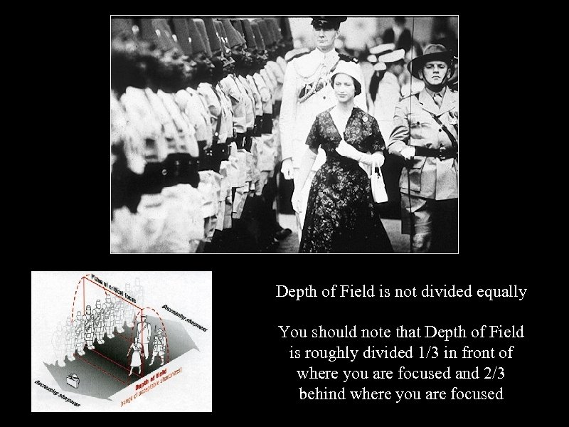 Depth of Field is not divided equally You should note that Depth of Field