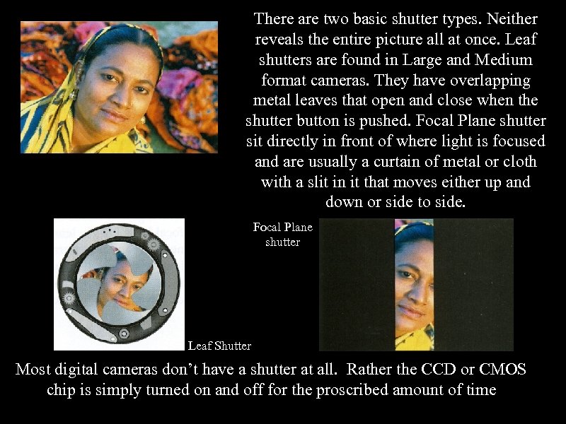 There are two basic shutter types. Neither reveals the entire picture all at once.