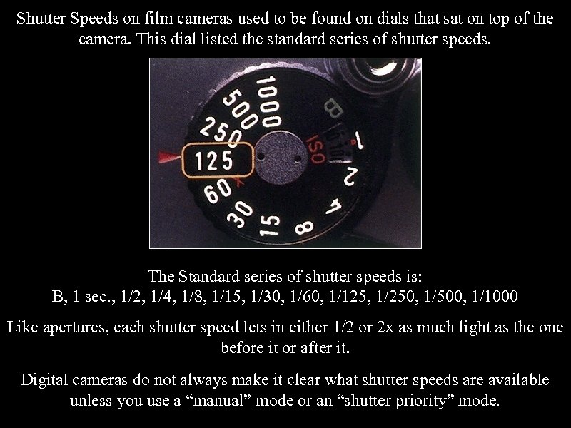 Shutter Speeds on film cameras used to be found on dials that sat on