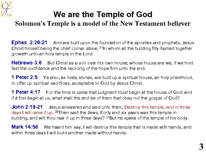 We are the Temple of God Solomon's Temple is a model of the New