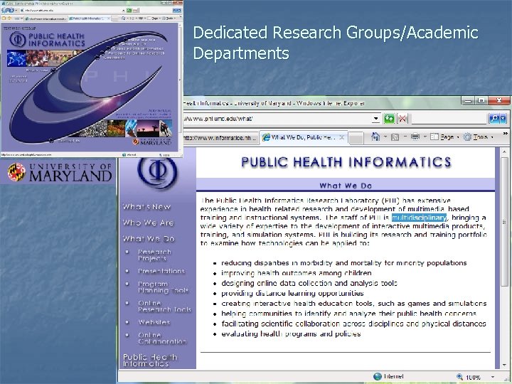 Dedicated Research Groups/Academic Departments 