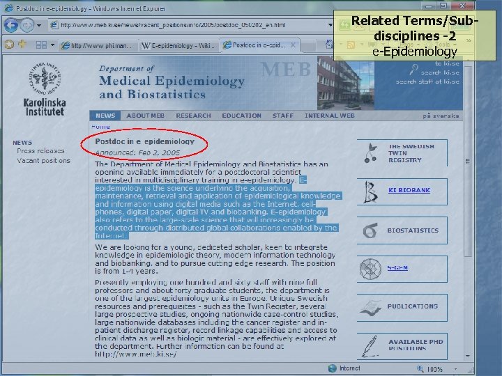 Related Terms/Subdisciplines -2 e-Epidemiology 