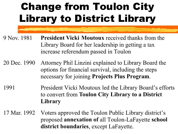 Change from Toulon City Library to District Library 