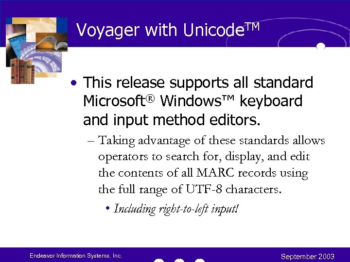 Voyager with Unicode. TM • This release supports all standard Microsoft® Windows™ keyboard and