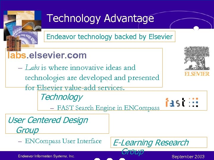 Technology Advantage Endeavor technology backed by Elsevier labs. elsevier. com – Labs is where