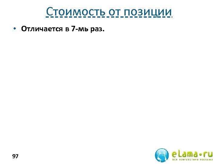 Стоимость от позиции • Отличается в 7 -мь раз. 97 
