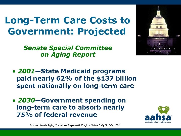 Long-Term Care Costs to Government: Projected Senate Special Committee on Aging Report • 2001—State