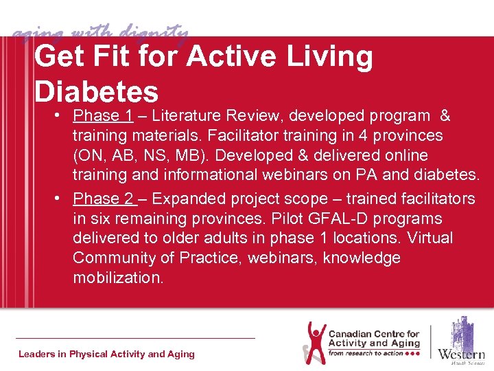 Get Fit for Active Living Diabetes • Phase 1 – Literature Review, developed program