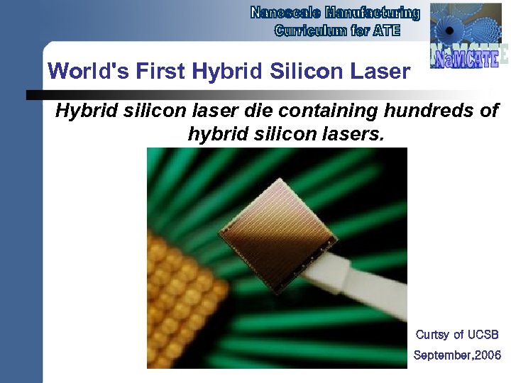World's First Hybrid Silicon Laser Hybrid silicon laser die containing hundreds of hybrid silicon