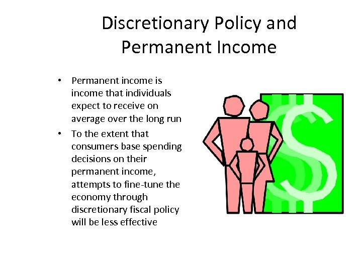 Discretionary Policy and Permanent Income • Permanent income is income that individuals expect to