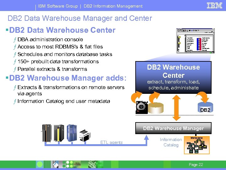IBM Software Group | DB 2 Information Management DB 2 Data Warehouse Manager and