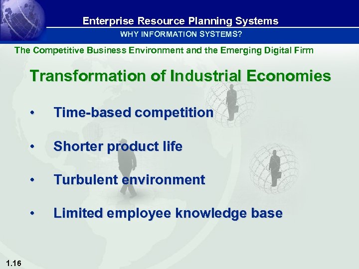 Enterprise Resource Planning Systems WHY INFORMATION SYSTEMS? The Competitive Business Environment and the Emerging