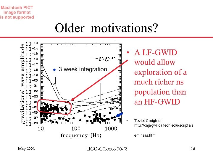 Older motivations? • A LF-GWID would allow exploration of a much richer ns population