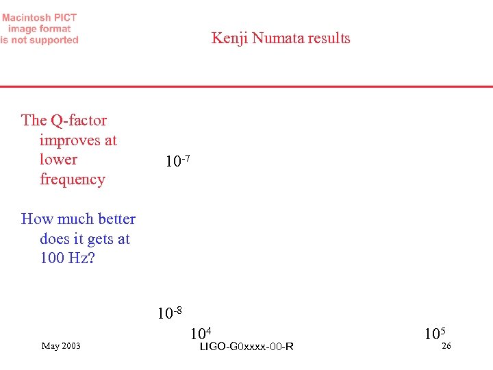 Kenji Numata results The Q-factor improves at lower frequency 10 -7 How much better