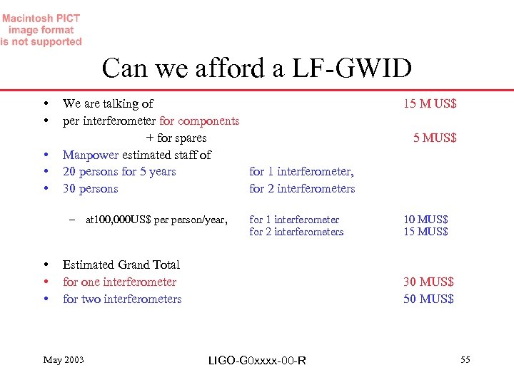 Can we afford a LF-GWID • • • We are talking of per interferometer