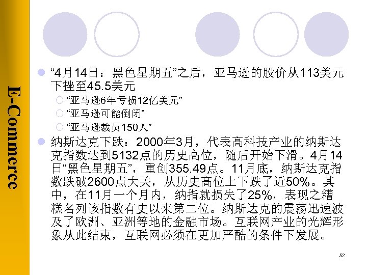 E-Commerce l “ 4月14日：黑色星期五”之后，亚马逊的股价从113美元 下挫至 45. 5美元 ¡ “亚马逊6年亏损 12亿美元” ¡ “亚马逊可能倒闭” ¡ “亚马逊裁员