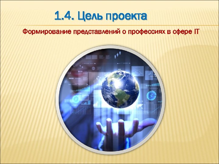 1. 4. Цель проекта Формирование представлений о профессиях в сфере IT 