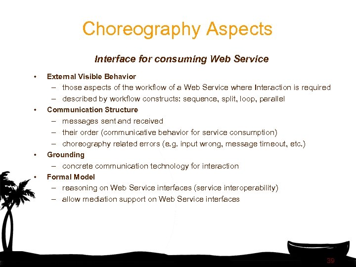 Choreography Aspects Interface for consuming Web Service • External Visible Behavior – those aspects