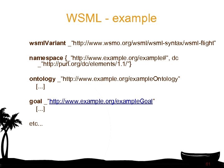 WSML - example wsml. Variant _”http: //www. wsmo. org/wsml-syntax/wsml-flight” namespace {_”http: //www. example. org/example#”,