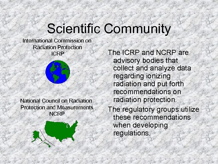 Scientific Community International Commission on Radiation Protection ICRP National Council on Radiation Protection and