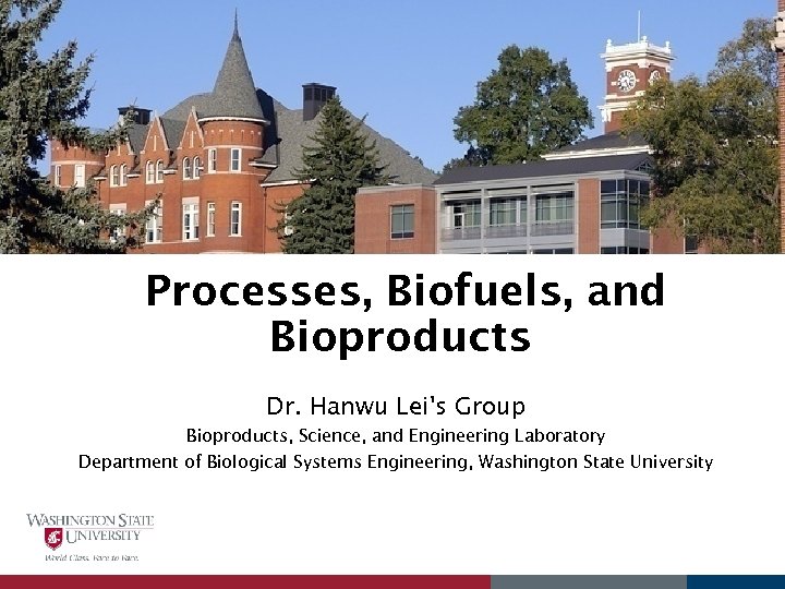 Processes, Biofuels, and Bioproducts Dr. Hanwu Lei's Group Bioproducts, Science, and Engineering Laboratory Department