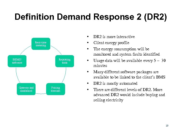 Definition Demand Response 2 (DR 2) • • • Real-time metering BEMS/ software Reporting