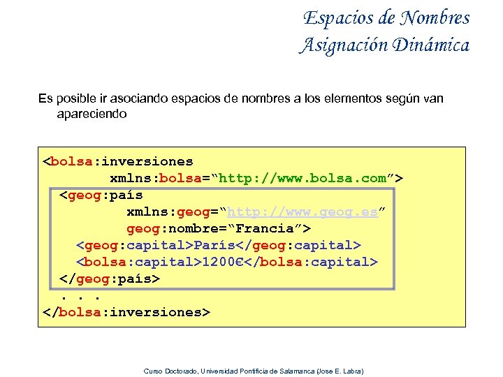 Espacios de Nombres Asignación Dinámica Es posible ir asociando espacios de nombres a los