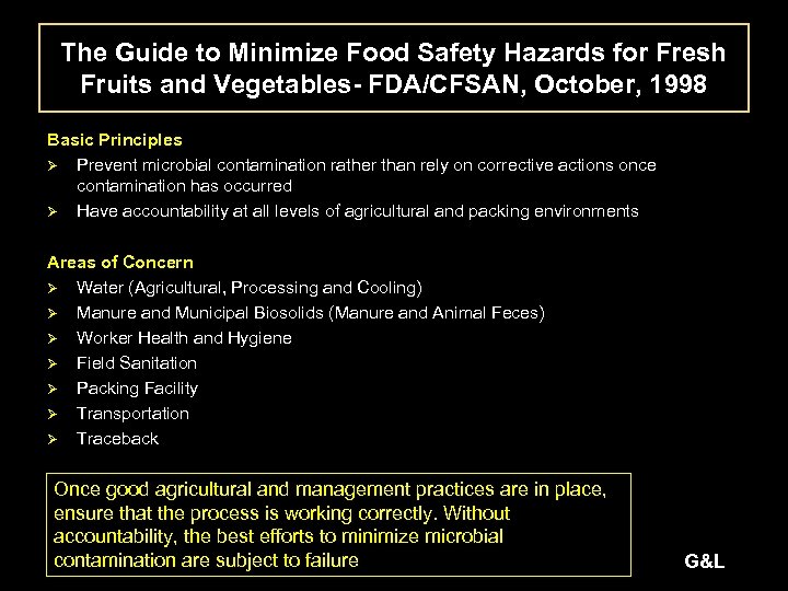 The Guide to Minimize Food Safety Hazards for Fresh Fruits and Vegetables- FDA/CFSAN, October,