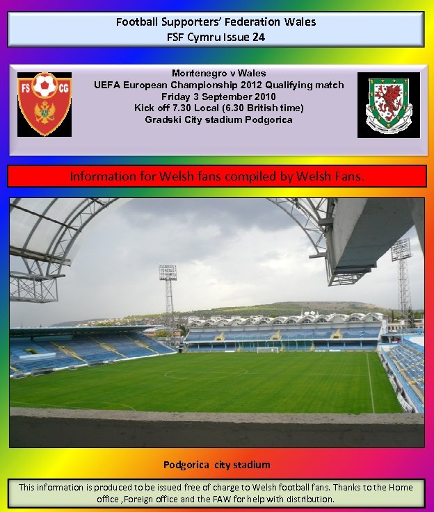 Football Supporters’ Federation Wales FSF Cymru Issue 24 Montenegro v Wales UEFA European Championship