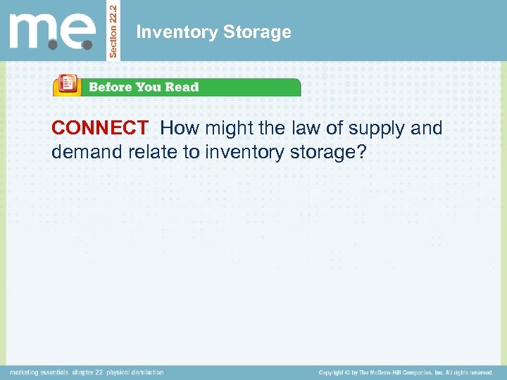 Section 22. 2 Inventory Storage CONNECT How might the law of supply and demand