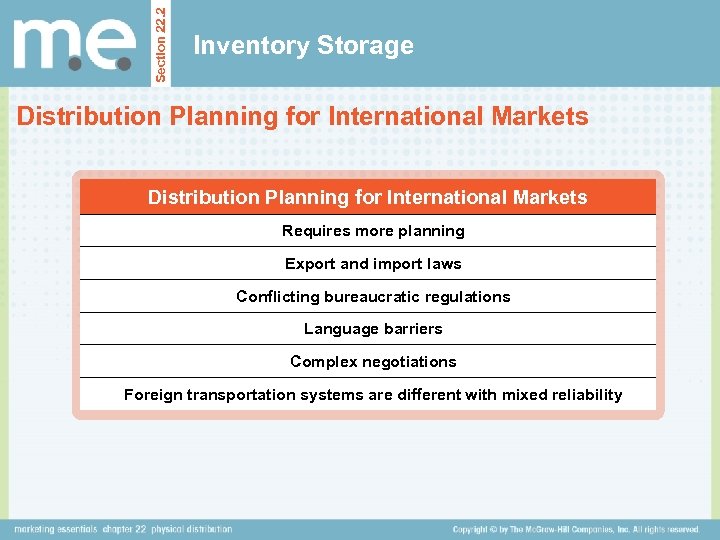 Section 22. 2 Inventory Storage Distribution Planning for International Markets Requires more planning Export