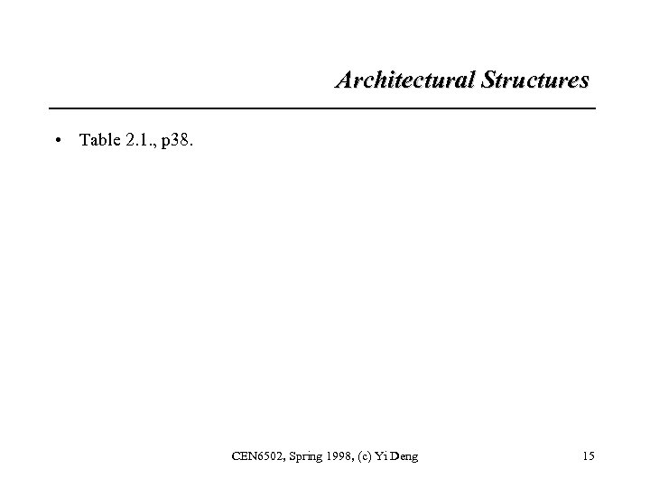 Architectural Structures • Table 2. 1. , p 38. CEN 6502, Spring 1998, (c)
