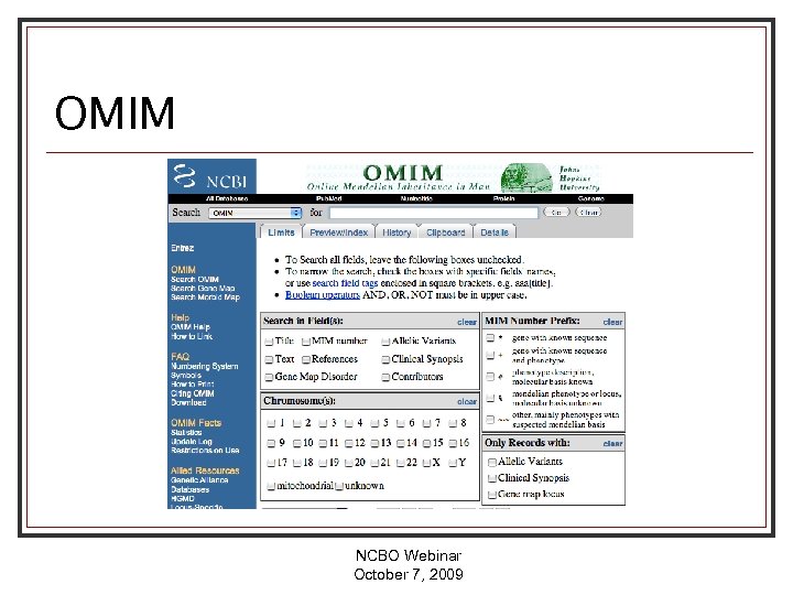 OMIM NCBO Webinar October 7, 2009 