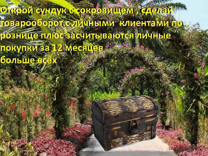 Открой сундук с сокровищем , сделай товарооборот с личными клиентами по рознице плюс засчитываются
