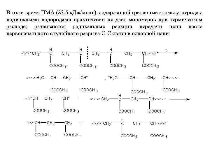 В тоже время ПМА (83, 6 к. Дж/моль), содержащий третичные атомы углерода с подвижными