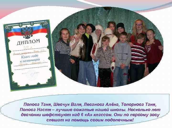 Попова Таня, Шевчук Валя, Леванова Алёна, Топоркова Таня, Попова Настя – лучшие вожатые нашей