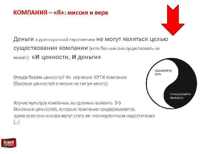 КОМПАНИЯ – «Я» : миссия и вера Деньги в долгосрочной перспективе не могут являться