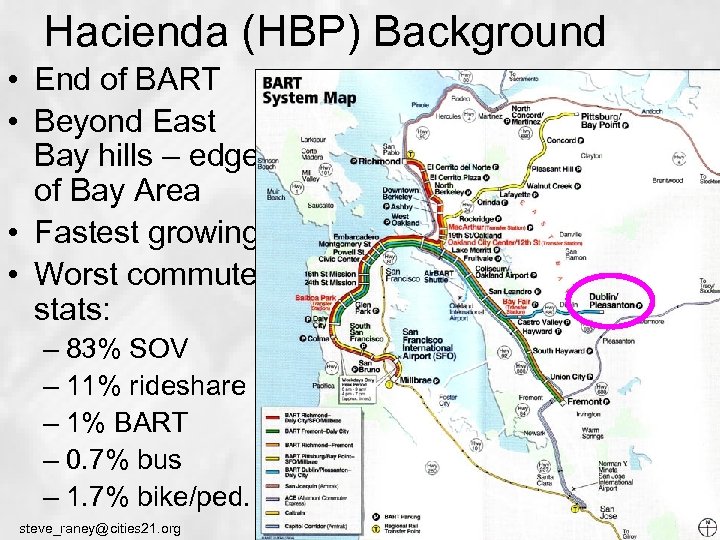 Hacienda (HBP) Background • End of BART • Beyond East Bay hills – edge