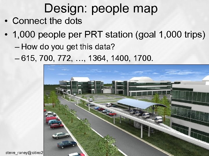 Design: people map • Connect the dots • 1, 000 people per PRT station