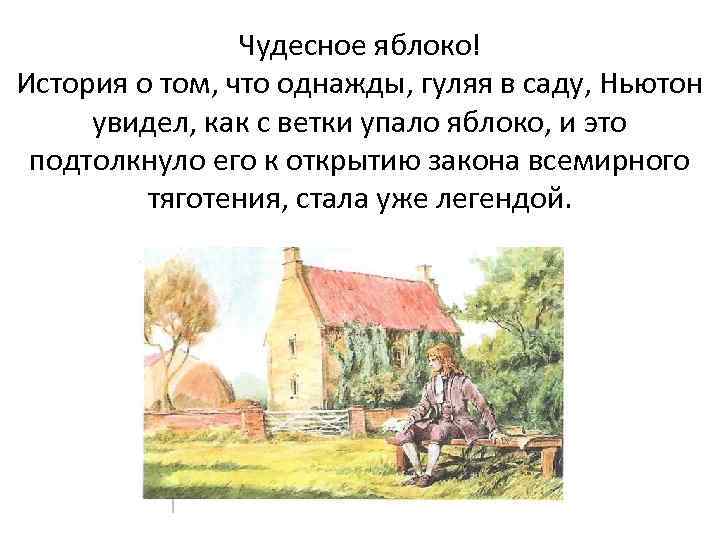 Чудесное яблоко! История о том, что однажды, гуляя в саду, Ньютон увидел, как с