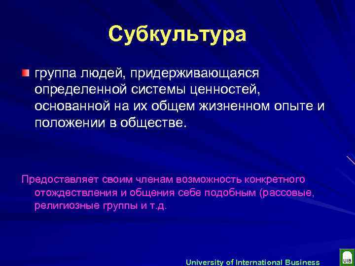 Субкультура группа людей, придерживающаяся определенной системы ценностей, основанной на их общем жизненном опыте и